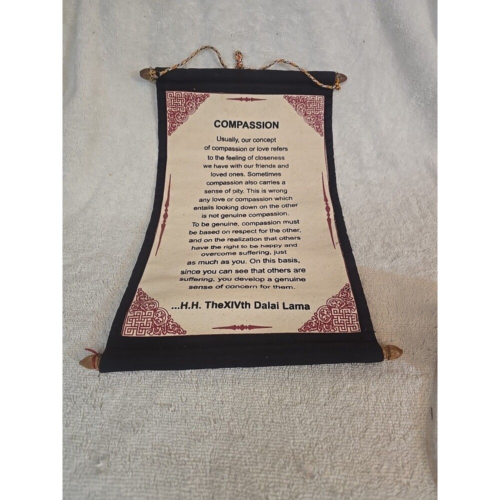 Tibetan Dalai Lama Quote Cotton Canvas Scroll Wall Hanging Compassion 8.5x14